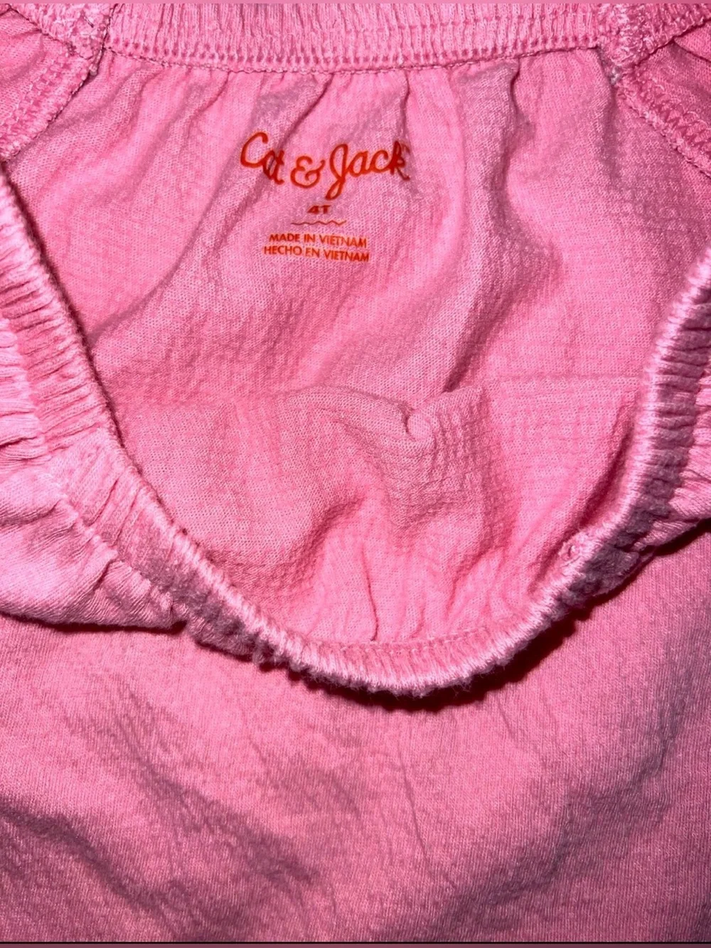 3- Piece Cat & Jack set Pink & Striped Puff Sleeve Tops + Olive Green Shorts 4T